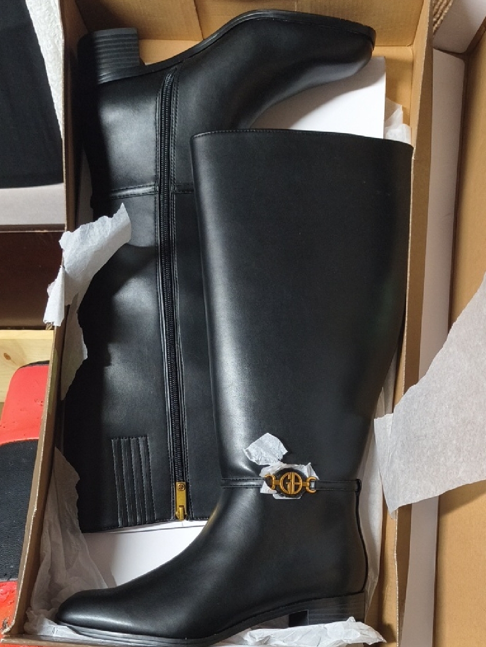 Giani Bernini Black Tall Riding Boots with Gold Logo Accent